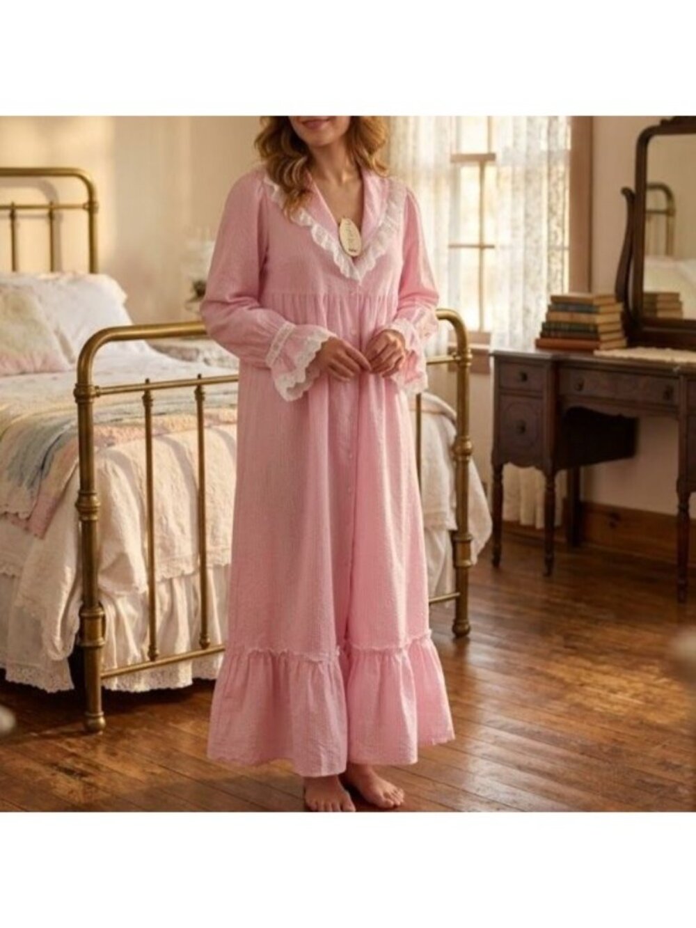 The 1 for U Victorian Nightgown Womens Size XL Pink Trad Wife Coquette Prairie